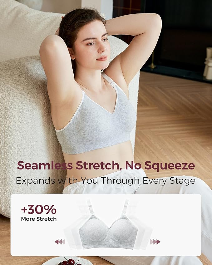 Momcozy Nursing Bras for Breastfeeding, Soft U.S. Cotton Seamless Maternity Bra, Fixed Padding, Wireless Pregnancy