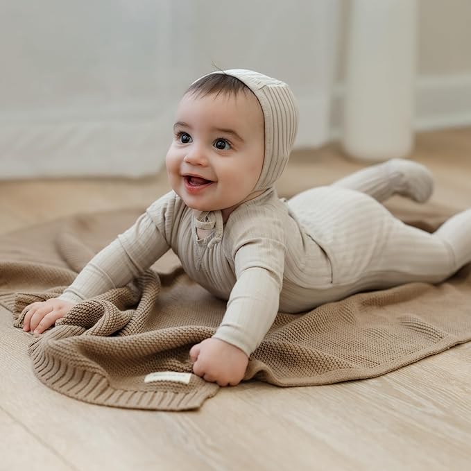 Heritage Knit Organic Cotton Baby Swaddle Blanket - 100% Luxury Organic Cotton Knit Receiving Blanket - Soft Warm Unisex Blankets for Newborns Infants Boys & Girls (0-2Yrs - Milk Chocolate)