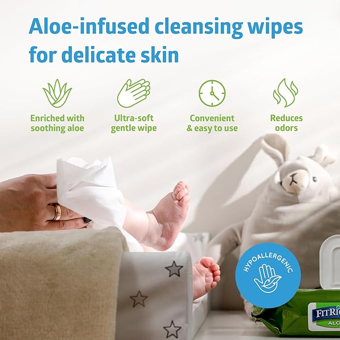 FitRight Aloe Quilted Heavyweight Personal Cleansing Cloth Wipes, Unscented, 576 Count, 8 x 12 inch Adult Large Incontinence Wipes