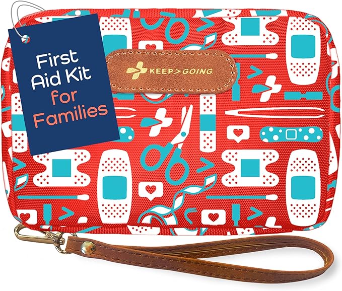 KeepGoing Travel First Aid Kit for Kids – 130 Pc. for Car, Home, Purse, Diaper Bag & Backpack with Latex-Free Bandages - Mini First Aid Kit Travel Size TSA-Approved