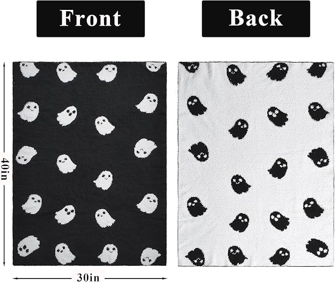 Halloween Decor Soft Baby Blanket Cozy Swaddling Blanket for Newborn Nursery Kids 30x40 Inch Black Ghost
