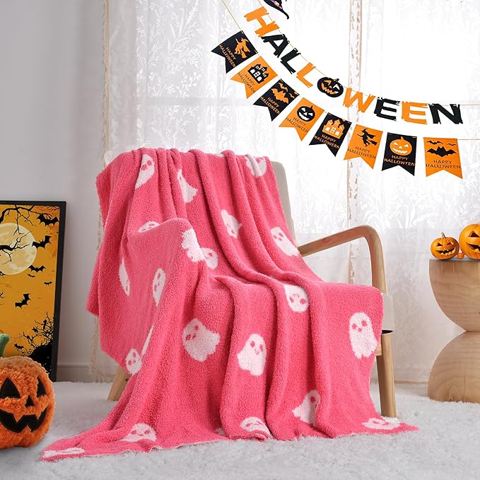 Halloween Decor Pink Ghost Soft Cozy Kid Blanket for Bed Couch Sofa 50x60 Inch Pink Ghost