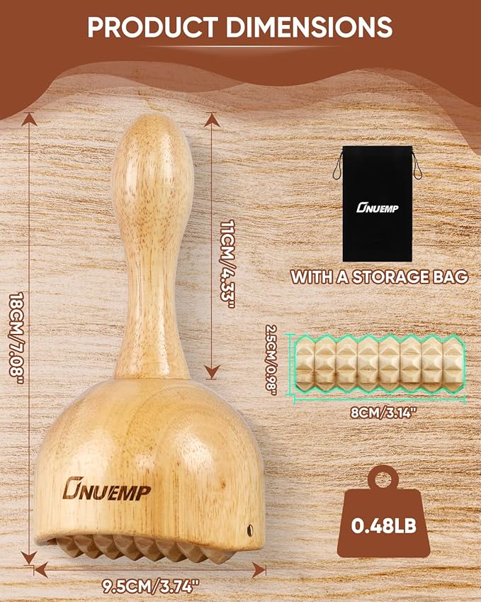 ONUEMP Wooden Therapy Cup with Roller, Wood Therapy Massage Tools, Maderoterapia Kit Colombiana, Fascia Roller for Body Shaping, Lymphatic Drainage, Cellulite Remover, Muscle Relief