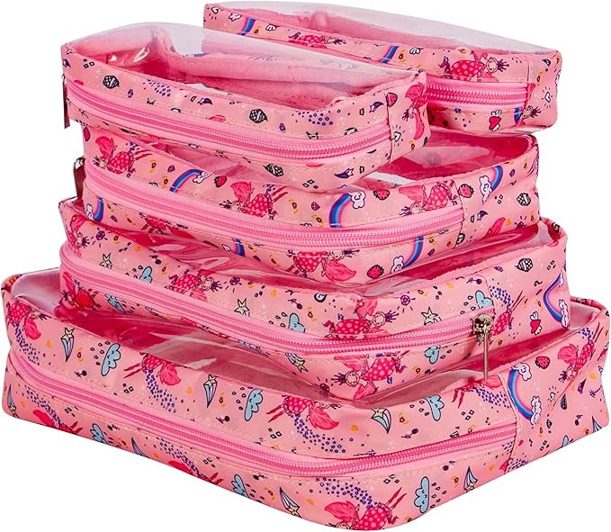 TSA Approved 5-Piece Diaper Bag Organizer Pouch Set Clear Waterproof TPU Kids Toiletry Storage Set Travel Packing Clutch Cube Bags for Baby Nursing