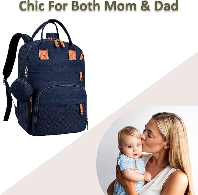 Baby Diaper Bag Backpack - Large Sturdy Bag for Boys & Girls, Changing Pad & Pacifier Case, Large Capacity, Insulated Pockets, Waterproof, Stroller Straps & Carry-on Straps, Unisex - Navy Blue
