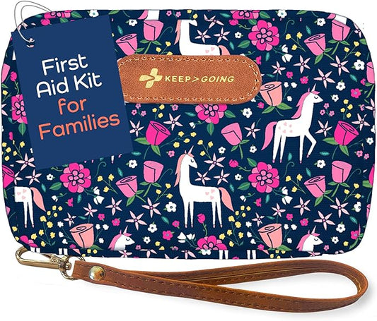 KeepGoing Travel First Aid Kit for Kids – 130 Pc. for Car, Home, Purse, Diaper Bag & Backpack with Latex-Free Bandages - Mini First Aid Kit Travel Size TSA-Approved