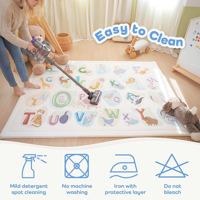 1.3" Thick Educational Baby Floor Play Mat 59x79, Basic Padded Memory Foam Kids Mat, Non-Slip Plush Playmat for Nursery Playroom Classroom (ABC Animal)