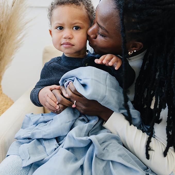 Featherhead™ 100% Cotton Muslin Swaddle Blankets for Baby Girl - Large 47”x 47” - Pre-Washed, Soft, & Breathable - Newborn Essential & Perfect Baby Registry Gift (4 Pack - Blue Solids)