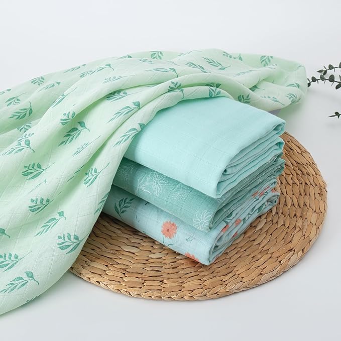 Viviland Muslin Swaddle Blankets, Breathable and Skin-Friendly Baby Receiving Blankets, 4-Pack Plants, 47 x 47 inches