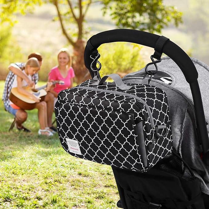 Small Diaper Bag, Mini Stroller Organizer Accessory with Wipe Pockets Caddy Parent Console with Hook Fit All Strollers, Black