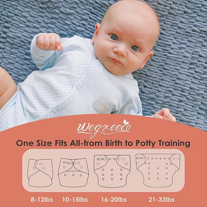 wegreeco Cloth Diapers 5 Pack with 5 Inserts, Washable Cloth Diapers for Babies, One Size Adjustable Reusable (Pink Girly)