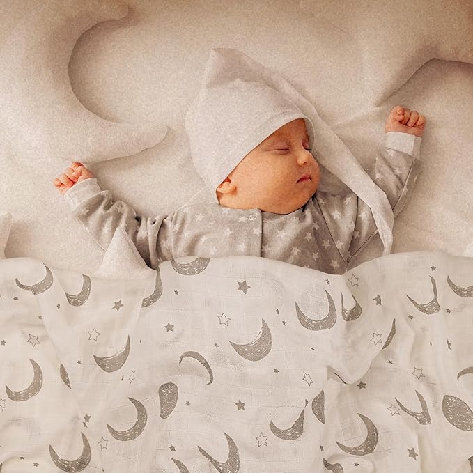 GLLQUEN BABY Muslin Swaddle Blankets 4-Pack Breathable Receiving Blankets (35" x 40") Soft Baby Blankets for Girls and Boys Newborn Essentials Muslin Burp Cloths Swaddle Wrap Baby Gift (Star)
