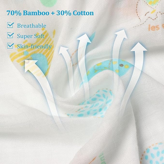 Viviland Muslin Baby Swaddle Blankets, Soft Nursery Swaddle for Newborn Boys and Girls, Gender Neutral Receiving Blankets for Infants, Fox & Whale Pattern, 47 * 47 inches 4 Pack