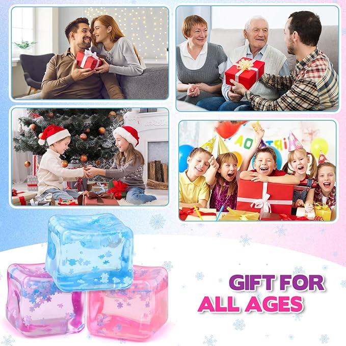 Ice Cube Fidget Toy for All Ages: 3 Pcs Sensory Squishy Fidget Toys, Square Stress Balls, Classroom Prizes, Anxiety Relief Stress Cube Gift for Kids Teens Adults