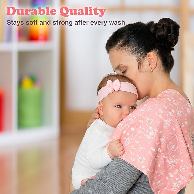 Baby Burp Cloths for Boys and Girls - 7 Pack Large 100% Organic Cotton - Double Layered Extra Absorbent Burp Rags, Pink