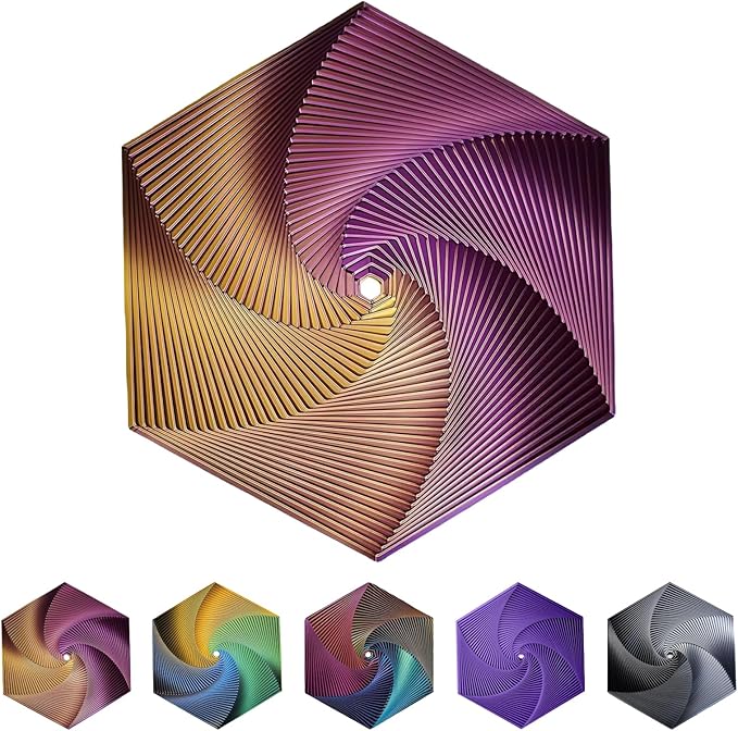 Fractal Fidget Hexagon-3D Printed Hexagon Fidget Toy, Infinity Cube Sensory Toys for Adults, Desk Spinning Toy, Hexagon Spiral Visual Fingertip Toys for Stress Anxiety (5.75in) (Red-Gold-Purple)