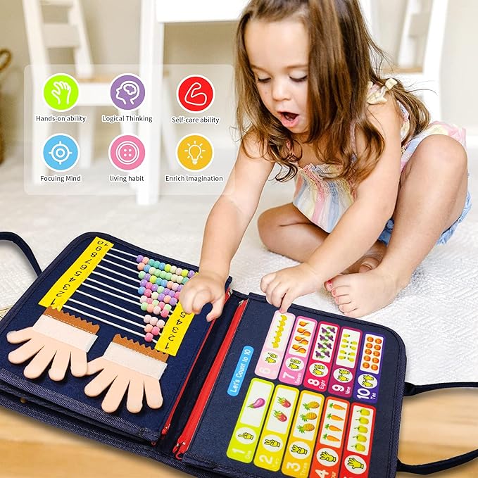 Montessori Busy Board for Boys 3 4 5 Year, Sensory Toys for Toddlers 1-4, Ideal for Travel and Preschool - ABCs, 123s, Shapes, Colors, Animals, Weather, Birthday Gifts