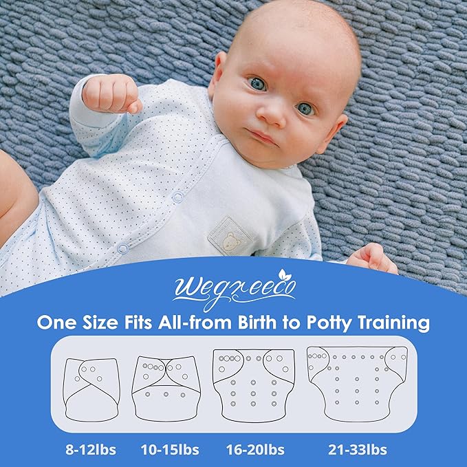 wegreeco Cloth Diapers 5 Pack with 5 Inserts, Washable Cloth Diapers for Babies, One Size Adjustable Reusable (Ocean Adventure)