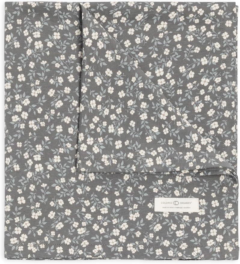 Colored Organics Baby Organic Cotton Swaddle - Infant Receiving Blanket - Bray Floral/Agave + Taupe