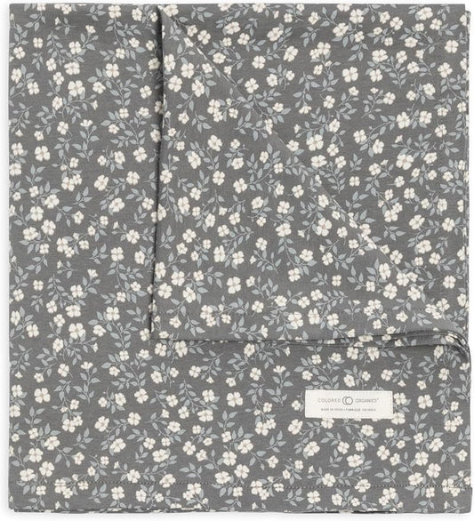 Colored Organics Baby Organic Cotton Swaddle - Infant Receiving Blanket - Bray Floral/Agave + Taupe