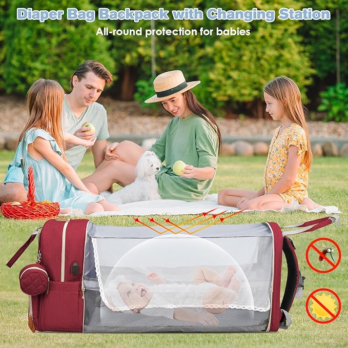 Diaper Bag Backpack, Large Diaper Bag with Changing Station, Baby Bag, New Mom Gifts, Lightweight Waterproof Unisex Diaper Bag with Insulated Pockets and USB Charging Port, Red