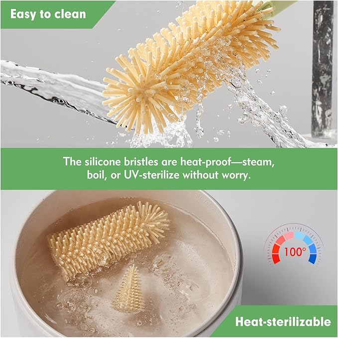 7-in-1 Baby Bottle Brush Set, Silicone Bottle Brush, Nipple Brush, Straw Cleaner, Travel Bottle, Drying Rack, Cleaning Kit