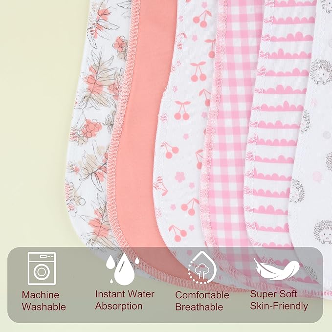 2-in-1 Burp Cloths and Baby Bibs - 6 Pack Large Super Absorbent Soft Cotton Burping Cloths for Spit Up, 3 Layers Thick Baby Burp Rags for Girls & Boys