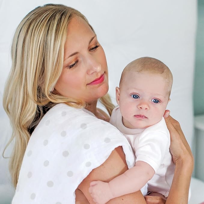 SwaddleDesigns Cotton Muslin Swaddle Blanket, Receiving Blanket for Baby Boys & Girls, Best Registry Gift, 46x46 inches, French Dots, Sterling