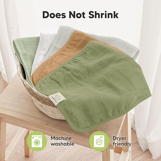 5-Pack Cotton Muslin Burp Cloths Baby Girls, Boys - Soft & Absorbent Spit Up Burp Rags, Large Muslin Towel, Cotton Wash Cloths for Babies, Newborn, Infant, No Shrink, Durable, Neutral (Pine)