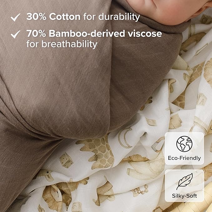Muslin Swaddle Blankets - Large Soft Bamboo Viscose & Cotton Baby Swaddle Blanket, Breathable Receiving Blanket for Newborn Essentials, 2-Pack (Safari Dream)