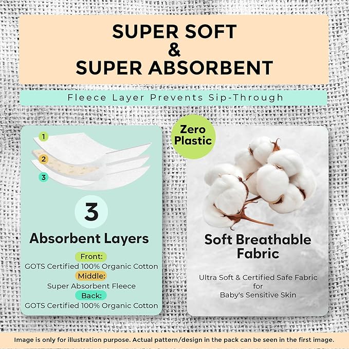 Premium 5-Pack Large Organic Cotton Burp Cloths – 3 Layers, Ultra Soft & Absorbent Burping Towel, Shoulder Towel & Hand Towel