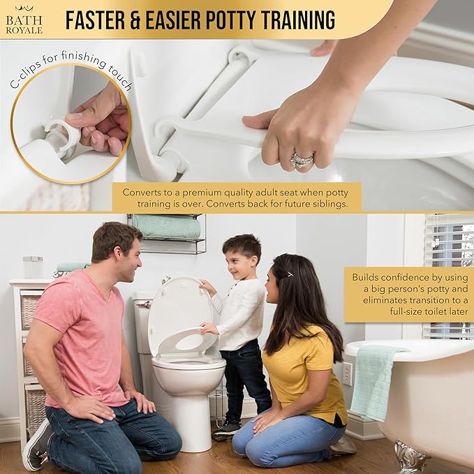BATH ROYALE Potty Training Seat - Soft Close, Kingsport BR720-02, Round Almond/Bone, Adult/Child Combo