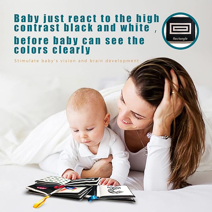 Soft Cloth Baby Book Toy 0-6 Months, Black White Baby Learning Book(Pack of 4),Touch and Feel Crinkle Infants 6-18 Months,Early Educational Toy 0-3, Gift for Babies Infants