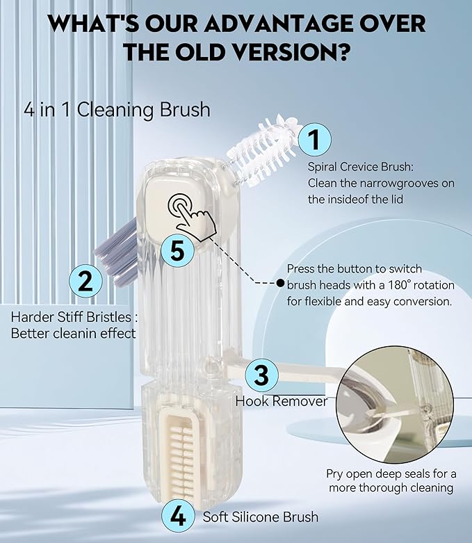 4 in 1 Cup Lid Gap Cleaning Brush, Multifunctional Insulation Bottle Cleaning Tools, Mutipurpose Tiny Silicone Cup Holder Cleaner, Home Kitchen Cleaning Tools