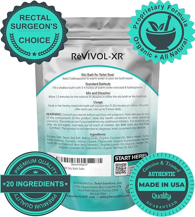 Sitz Bath for Hemorrhoids Soothing 20-in-1 Salts Mix + E Oils, 15 Soaks Concentrate for Toilet Seat Basin – Comfort Relief, Made in USA with Premium Natural Ingredients Including Aloe & Epsom Salts