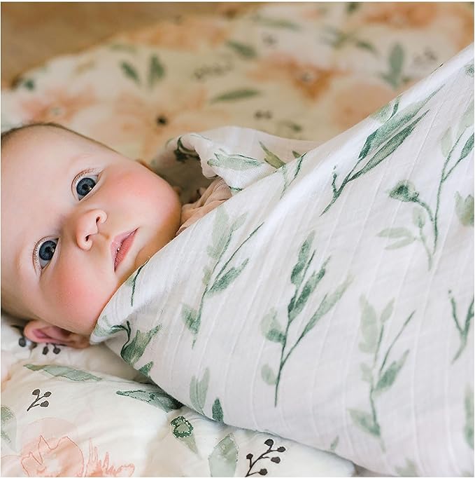 Crane Baby 100% Cotton Muslin Swaddle Blankets, Pink Floral, 47" x 47", Baby Swaddles for Newborns, Pink Floral, Swaddlers for Newborn Girl