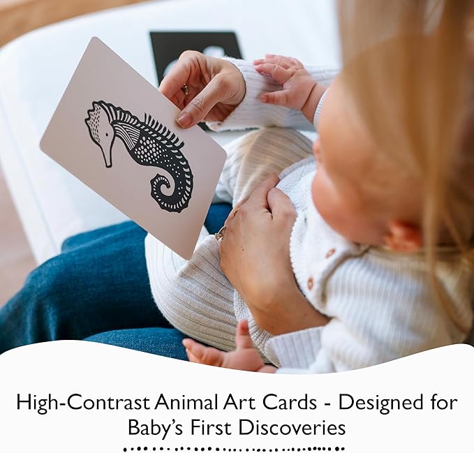 Wee Gallery Art Cards for Baby, Durable High Contrast Black and White Animal Flashcards for Newborns, Brain Development, Sensory Toys, Tummy Time Essentials for Infant and Toddler - Original Animals