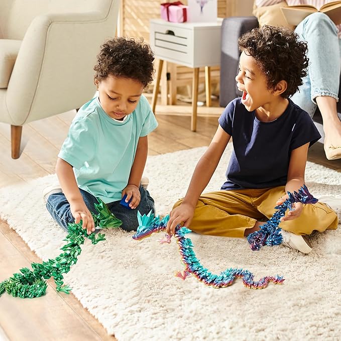 30'' 3D Printed Dragon - 3D Printed Toys, Articulated Crystal Dragon Large Rainbow Animal Fidget Toy for Kids, Decor Huge Dragons Collectible Figurines(Mixcolor5,30inch)