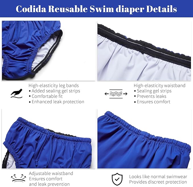 3T to Youth Reusable Swim Diaper Washable Incontinence Underwear for Special Needs Kids Waterproof Covers（Blue，14-16）