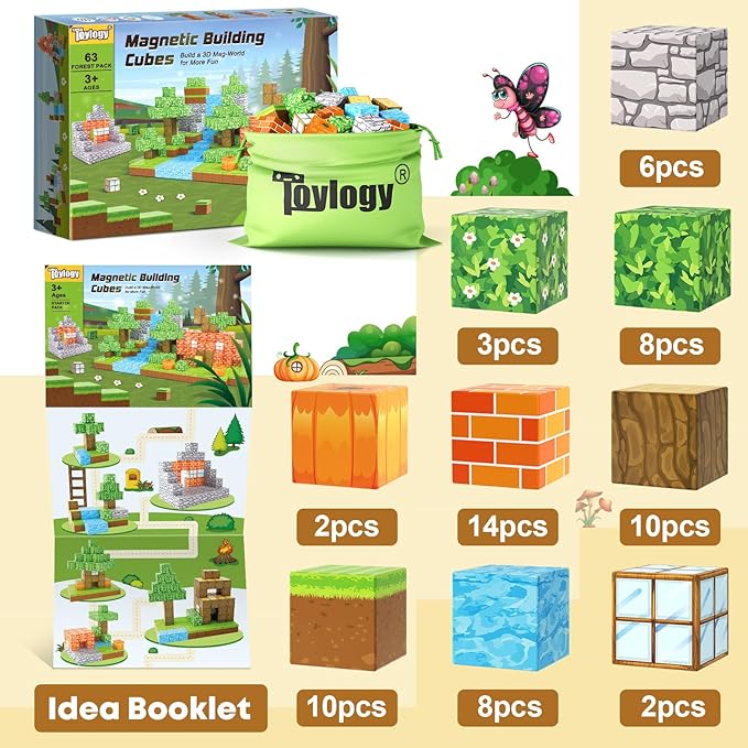 Magnetic Blocks-Build Mine Magnet World Pumpkin Edition Kids Games Toys for Boys Girls 3+ Years Old Magnetic STEM Construction Toys Ages 4-6 6-8 5-7 for Halloween Birthday Gifts