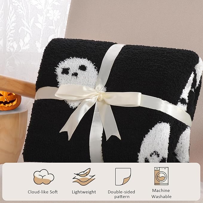 JOOJA Halloween Decor Soft Cozy Kid Blanket for Bed Couch Sofa 50x60 Inch Black Ghost