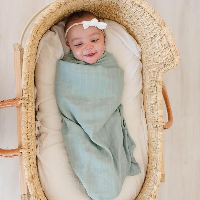 Organic Baby Muslin Swaddle Blankets for Boy or Girl - Eucalyptus Leaves and Sage Swaddling Blanket 2 Pack - Soft Muslin, XLarge and Breathable, Boho Baby, 47" X 47"