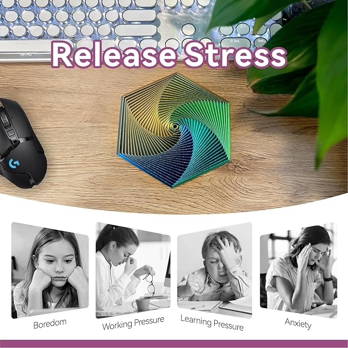 Fractal Fidget Hexagon-3D Printed Hexagon Fidget Toy, Infinity Cube Sensory Toys for Adults, Desk Spinning Toy, Hexagon Spiral Visual Fingertip Toys for Stress Anxiety (5.75in) (Yellow-Green-Blue)