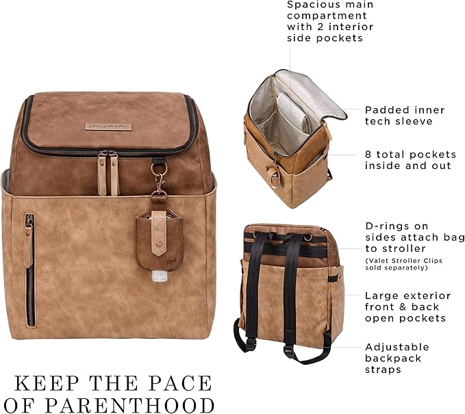 Petunia Pickle Bottom Tempo Backpack, Designed for Busy Families, Attaches to Stroller or Suitcase, Spacious Main Compartment, Brioche