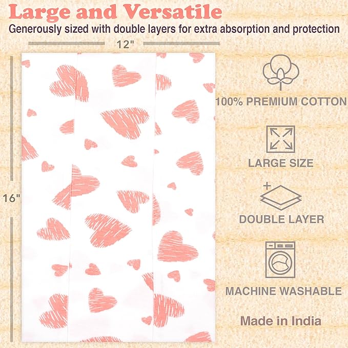 Baby Burp Cloths for Boys and Girls - 3 Pack Large 100% Cotton - Double Layered Extra Absorbent Burp Rags, Floral