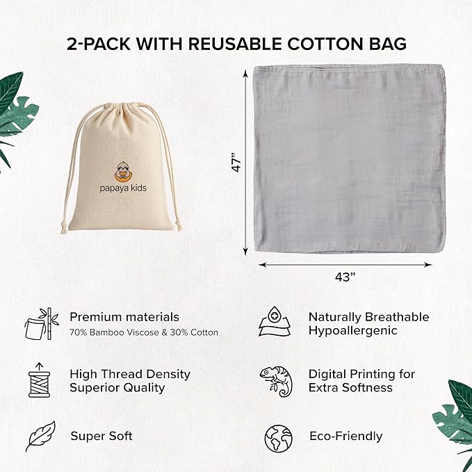 Baby Boy Muslin Swaddle Blankets for Newborns, Ocean Blue 2-Pack, Soft Viscose derived from Bamboo & Cotton Muslin Baby Blankets, 47x43, Breathable Receiving Blankets, Giftable for Newborn