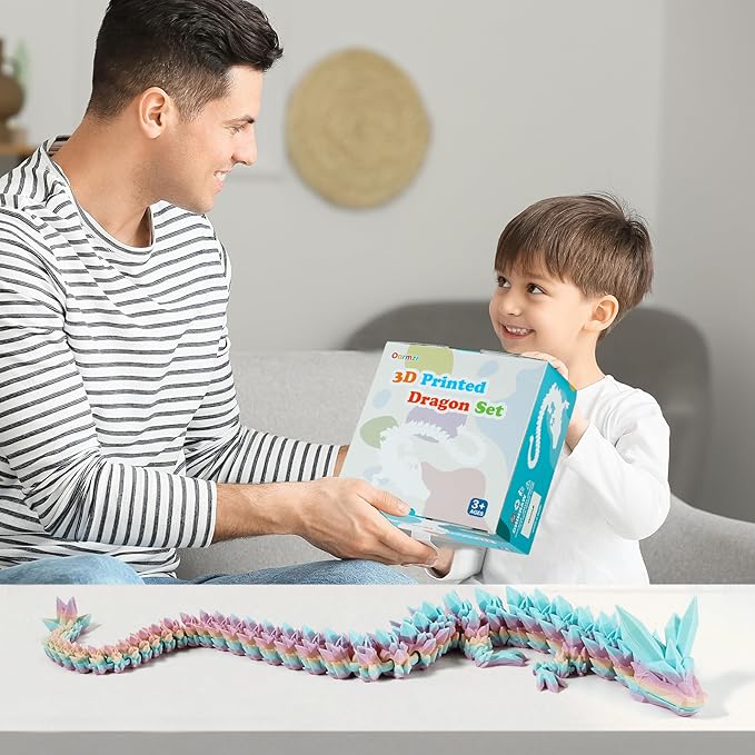 30'' 3D Printed Dragon - 3D Printed Toys, Articulated Crystal Dragon Large Rainbow Animal Fidget Toy, Decor Huge Dragons Collectible Figurines(Mixcolor1,30inch)