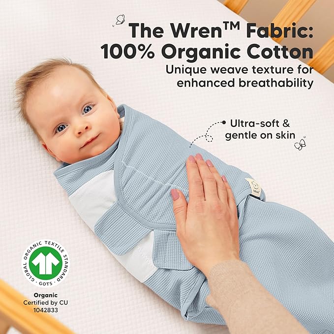 3-Pack Organic Swaddles for Newborns, Baby Sleep Sacks 0-3 Months - Baby Swaddle Wrap, Newborn Wearable Blanket, Infant Sleep Sack for Girls, Boys, Soft & Snug, Large Hook & Loop Closure (Glacier)