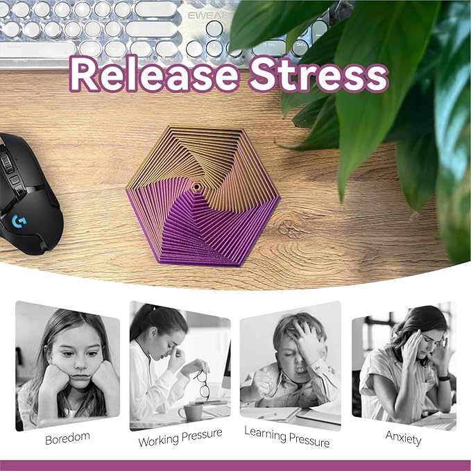 Fractal Fidget Hexagon-3D Printed Hexagon Fidget Toy, Infinity Cube Sensory Toys for Adults, Desk Spinning Toy, Hexagon Spiral Visual Fingertip Toys for Stress Anxiety (5.75in) (Red-Gold-Purple)