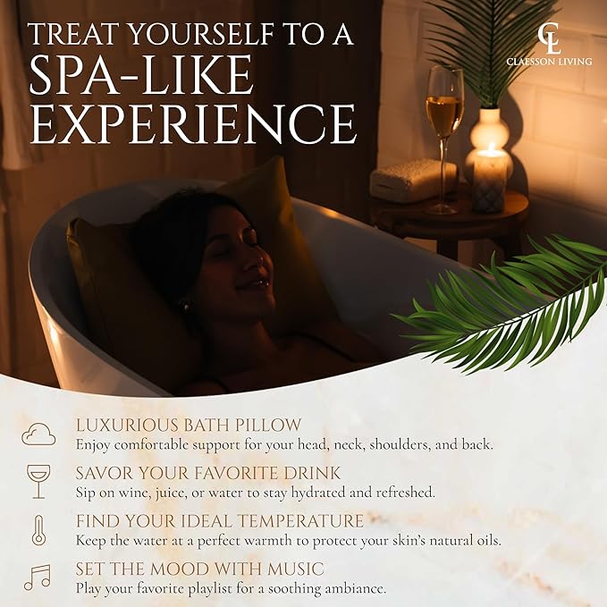 Luxury Bath Pillow for Tub - Thick and Comfortable Bathtub Pillow Support for Head and Neck and Back - Washable Quick-Drying Bath Pillows - Bath Cushion for Home Spa - Fits Any Bathtub - Sand